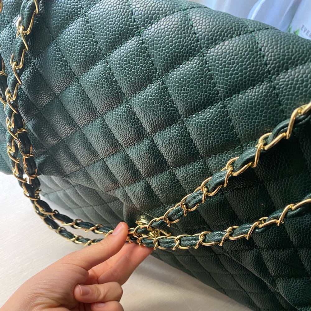 Hunter green gold caviar chain quilted bag new